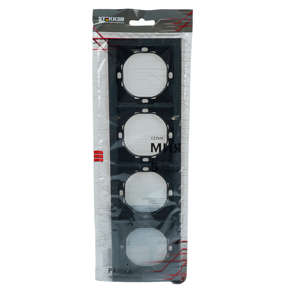 Рамка 4-местная, STEKKER, серия Мия, PFR00-3004-05, черный бархат от компании Stekker