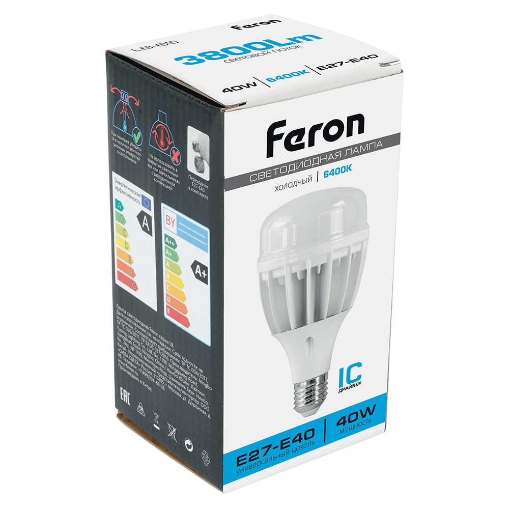 Лампа светодиодная Feron LB-65 E27-E40 40W 175-265V 6400K от компании Ферон