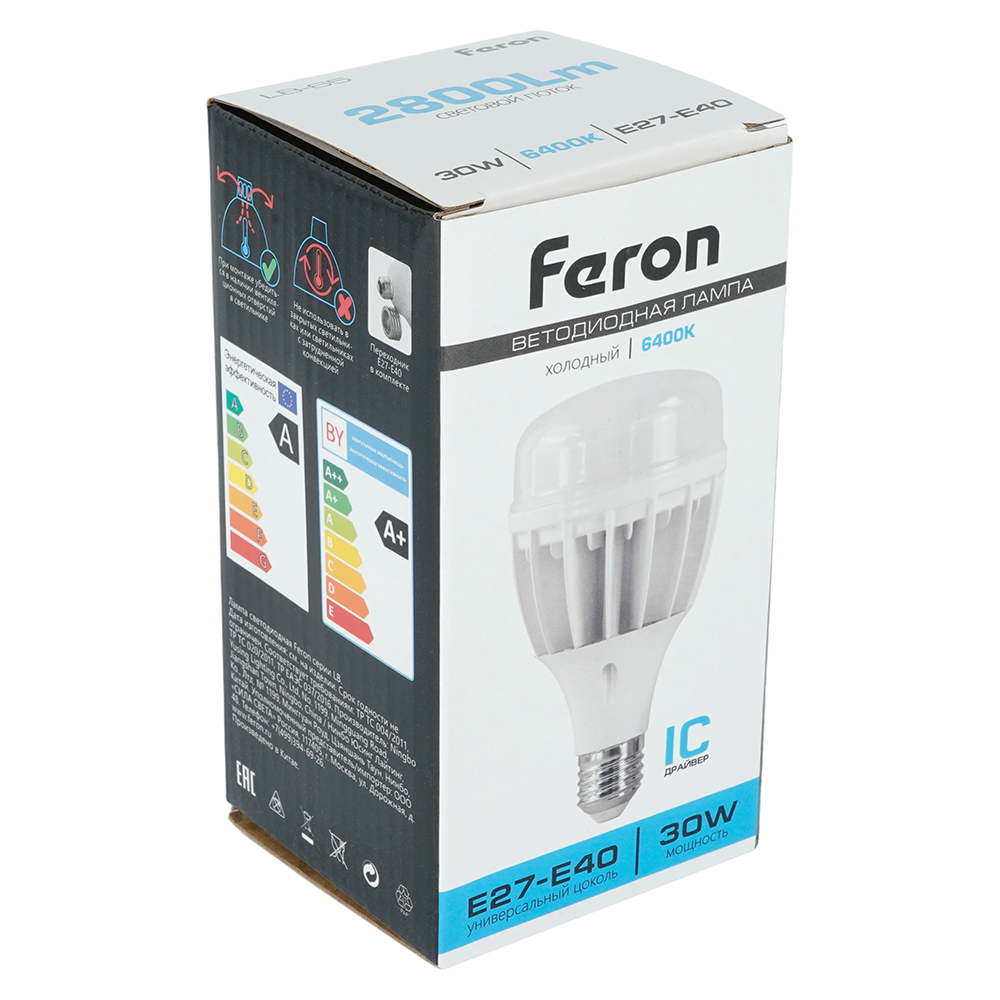 Лампа светодиодная Feron LB-65 E27-E40 30W 175-265V 6400K от компании Ферон