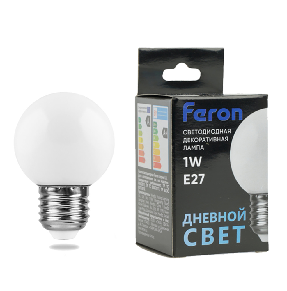 Лампа светодиодная Feron LB-37 Шарик E27 1W 230V 6400K матовый от компании Ферон