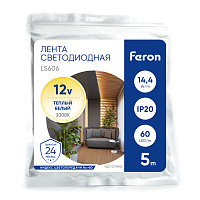 Светодиодная LED лента Feron LS606, 60SMD(5050)/m 14.4W/m 12V 5m 3000К Артикул 27646 Светодиодная LED лента Feron LS606, 60SMD(5050)/m 14.4W/m 12V 5m 3000К Артикул 27646