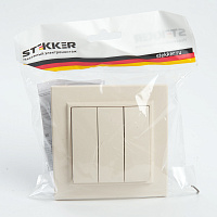 Выключатель 3-клавишный STEKKER  PSW10-9007-02, 250В, 10А, серия Эрна, слоновая кость 39923 Выключатель 3-клавишный STEKKER  PSW10-9007-02, 250В, 10А, серия Эрна, слоновая кость 39923