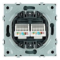 Розетка компьютерная 2-местная RJ-45 (механизм), STEKKER, серия Эмили, RST00-5111-05, черный уголь, soft touch 49848