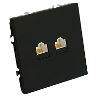Розетка компьютерная 2-местная RJ-45 (механизм), STEKKER, серия Эмили, RST00-5111-05, черный уголь, soft touch 49848