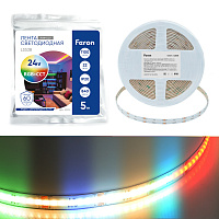 Лента светодиодная  COB RGBW-MIX 5 в 1 840SMD 22Вт/м 24V 5000*12*1.8 мм RGB+2300К+6500K, IP20, LS538 FERON