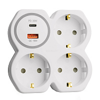 Разветвитель сетевой на 3 выхода с/з, STEKKER, 250В, 16А, USB A+Type C, 2,4А, PD, белый/серый ADP16-17-20  50110 Разветвитель сетевой на 3 выхода с/з, STEKKER, 250В, 16А, USB A+Type C, 2,4А, PD, белый/серый ADP16-17-20  50110