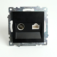 Розетка TV + компьютерная RJ-45 (механизм), STEKKER GLS00-7106-05, серия Катрин, черный 49182 Розетка TV + компьютерная RJ-45 (механизм), STEKKER GLS00-7106-05, серия Катрин, черный 49182