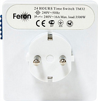 Розетка с таймером Feron TM32 суточная мощность 3500W/16A  Розетка с таймером Feron TM32 суточная мощность 3500W/16A