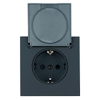 Розетка 1-местная с крышкой с защ. штор, STEKKER, с/з, 250В, 16А, серия Мия, RST16-3112-05, черный бархат 50455