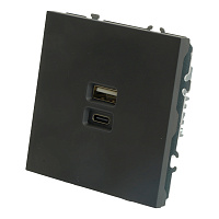 Розетка 2-местная USB + Type C (механизм), STEKKER, 250В, 20W, серия Эмили, RST10-5115-05, черный уголь, soft touch 49853 Розетка 2-местная USB + Type C (механизм), STEKKER, 250В, 20W, серия Эмили, RST10-5115-05, черный уголь, soft touch 49853