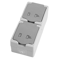 Вертикальная розетка 2-местная с крышкой с/з STEKKER PST16-12-54, пластик АВS, 250В, 16А, IP54, серый/графит 49724