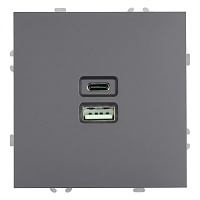 Розетка 2-местная USB + Type C (механизм), STEKKER, 250В, 20W, серия Эмили, RST10-5115-10, платиново-серый, soft touch 49957