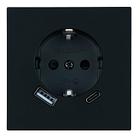 Розетка 1-местная з/ш с/з 16А + USB + Type C (механизм), STEKKER, 250В, 20W, серия Мия, RST16-3119-05, черный бархат 50452