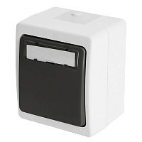 Выключатель 1-клавишный с окном для маркировки самовозвратный STEKKER, PSW10-114-54, открытой установки, 250В, 10А, IP54, серый/графит 49723