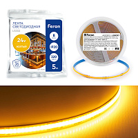 Светодиодная COB лента Feron LS530 320SMD(2110) 8Вт/м 24V 5000*8*1.8мм IP20, желтый Светодиодная COB лента Feron LS530 320SMD(2110) 8Вт/м 24V 5000*8*1.8мм IP20, желтый