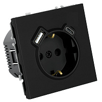 Розетка 1-местная з/ш с/з 16А + USB + Type C (механизм), Stekker, 250В, 20W, серия Эмили, черный уголь, soft-touch, RST16-5119-05   50218