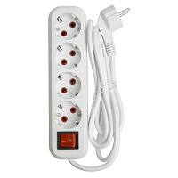 Удлинитель четырехместный с/з  с выключ. STEKKER HM07-41-02 3x1мм2, 2м, серия Home (У16А-003), белый 49358