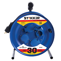 Удлинитель на металлической катушке с/з 4-местный Stekker, PRF02-31-30, 30м, 3*1,5, серия Professional, синий 39786 Удлинитель на металлической катушке с/з 4-местный Stekker, PRF02-31-30, 30м, 3*1,5, серия Professional, синий 39786