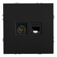 Розетка TV + компьютерная RJ-45 (механизм), STEKKER, RST00-5106-05, серия Эмили, черный уголь, soft touch 49846