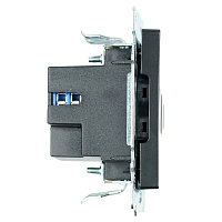 Розетка 2-местная USB + type C (механизм), STEKKER GLS10-7116-05, 250B, 3А, серия Катрин, черный 50055