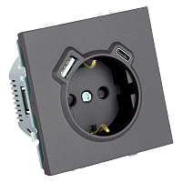 Розетка 1-местная з/ш с/з 16А + USB + Type C (механизм), Stekker, 250В, 20W, серия Эмили, платиново-серый, soft-touch, RST16-5119-10  50219