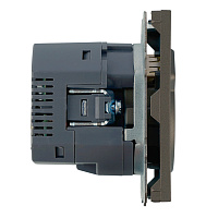 Розетка 1-местная з/ш с/з 16А + USB + Type C (механизм), STEKKER, 250В, 20W, серия Эмили, RST16-5119-09, антрацит, soft touch 50361