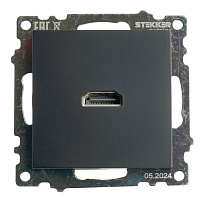 Розетка HDMI 2.1, Type A  (механизм), STEKKER GLS00-7118-05, серия Катрин, черный 50062 Розетка HDMI 2.1, Type A  (механизм), STEKKER GLS00-7118-05, серия Катрин, черный 50062