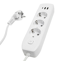 Удлинитель 3-местный c/з 3x1 мм2, 1,8 м, 250В, 10А, 2USB+1Type-C 2,4А, серия Home plus, белый STEKKER HM08-33-02 49970