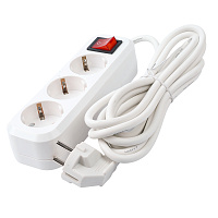 Удлинитель трехместный с/з с выключателем STEKKER HM03-31-05 3x0,75, 5м, серия Home (У10А-002), белый 39199