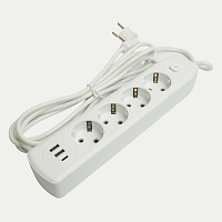 Удлинитель 4-местный c/з 3x1 мм2, 3 м, 250В, 10А, 2USB+1Type-C 2,4А, серия Home plus, белый STEKKER HM08-43-02 49978 Удлинитель 4-местный c/з 3x1 мм2, 3 м, 250В, 10А, 2USB+1Type-C 2,4А, серия Home plus, белый STEKKER HM08-43-02 49978