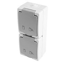 Розетка 2-местная с крышкой с/з STEKKER PST16-22-54V, пластик АВS, 250В, 16А, IP54,  белый/серый 49737