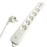 Сетевой фильтр 5-местный с/з STEKKER 3x1мм2, 5 м, 250В, 16А, 2 USB-A+2 Type-C 3, серия Nova, белый 50104 Сетевой фильтр 5-местный с/з STEKKER 3x1мм2, 5 м, 250В, 16А, 2 USB-A+2 Type-C 3, серия Nova, белый 50104