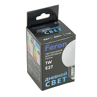 Лампа светодиодная Feron LB-37 Шарик E27 1W 230V 6400K матовый 25115 Лампа светодиодная Feron LB-37 Шарик E27 1W 230V 6400K матовый 25115