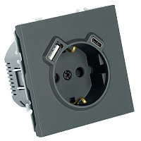 Розетка 1-местная з/ш с/з 16А + USB + Type C (механизм), Stekker, 250В, 20W, серия Эмили, черный уголь, soft-touch, RST16-5119-05   50218 Розетка 1-местная з/ш с/з 16А + USB + Type C (механизм), Stekker, 250В, 20W, серия Эмили, черный уголь, soft-touch, RST16-5119-05   50218