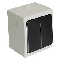 Выключатель 2-клавишный, STEKKER, PSW10-121-54, открытой установки, 250В, 10А, IP54, серый/графит 32753