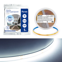 Светодиодная COB лента Feron LS530, 320SMD(2110) 10Вт/м 24V 5000*8*1.8мм 6500К IP20 Светодиодная COB лента Feron LS530, 320SMD(2110) 10Вт/м 24V 5000*8*1.8мм 6500К IP20