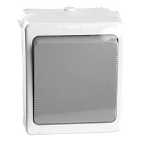 Выключатель 1-клавишный STEKKER, PSW10-211-54, открытой установки, 250В, 10А, IP54, белый/серый 49731