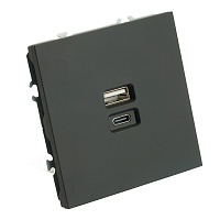 Розетка 2-местная USB + Type C (механизм), STEKKER, 250В, 20W, серия Эмили, RST10-5115-05, черный уголь, soft touch 49853 Розетка 2-местная USB + Type C (механизм), STEKKER, 250В, 20W, серия Эмили, RST10-5115-05, черный уголь, soft touch 49853