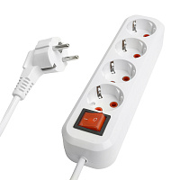 Удлинитель трехместный с/з  с выключ. STEKKER HM07-31-05 3x1мм2, 5м, серия Home (У16А-002), белый 49355