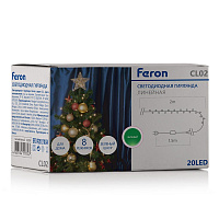 Светодиодная гирлянда Feron CL02 линейная 2м +1.5м 230V зеленый, c питанием от сети, контролерром, зеленый шнур Светодиодная гирлянда Feron CL02 линейная 2м +1.5м 230V зеленый, c питанием от сети, контролерром, зеленый шнур