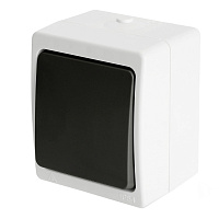 Переключатель 1-клавишный STEKKER, PSW10-112-54, 1-полюсный на 2 направления открытой установки, 250В, 10А, IP54, серый/графит 32756