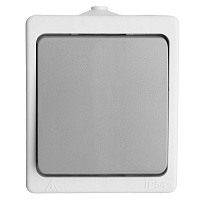 Переключатель 1-клавишный STEKKER, PSW10-212-54, 1-полюсный на 2 направления открытой установки, 250В, 10А, IP54, белый/серый 49732