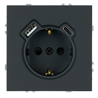 Розетка 1-местная з/ш с/з 16А + USB + Type C (механизм), Stekker, 250В, 20W, серия Эмили, черный уголь, soft-touch, RST16-5119-05   50218 Розетка 1-местная з/ш с/з 16А + USB + Type C (механизм), Stekker, 250В, 20W, серия Эмили, черный уголь, soft-touch, RST16-5119-05   50218