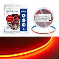 Светодиодная COB лента Feron LS530 320SMD(2110) 8Вт/м 24V 5000*8*1,8мм IP20, красный Светодиодная COB лента Feron LS530 320SMD(2110) 8Вт/м 24V 5000*8*1,8мм IP20, красный