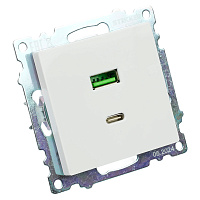 Розетка USB 2-местная + type C (механизм), STEKKER GLS10-7116-01, 250В, 3А, max 20W, серия Катрин, белый 50051 Розетка USB 2-местная + type C (механизм), STEKKER GLS10-7116-01, 250В, 3А, max 20W, серия Катрин, белый 50051