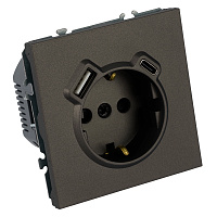 Розетка 1-местная з/ш с/з 16А + USB + Type C (механизм), STEKKER, 250В, 20W, серия Эмили, RST16-5119-09, антрацит, soft touch 50361