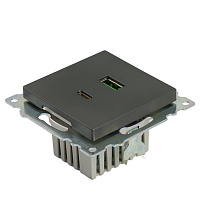 Розетка 2-местная USB + type C (механизм), 250В, 3А, max 20W, серия Катрин, графит, GLS10-7116-06 50052 Розетка 2-местная USB + type C (механизм), 250В, 3А, max 20W, серия Катрин, графит, GLS10-7116-06 50052