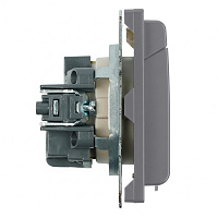 Розетка 1-местная с крышкой с защ. штор, STEKKER, с/з, IP42, 250В, 16А, серия Эмили, RST16-5112-10, платиново-серый, soft touch 49959