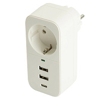 Сетевой фильтр 1-местный с/з STEKKER 250В, 16А,  2USB+1Type-C 2,4 A, серия Nova, HM81-11-1, белый 50142 Сетевой фильтр 1-местный с/з STEKKER 250В, 16А,  2USB+1Type-C 2,4 A, серия Nova, HM81-11-1, белый 50142