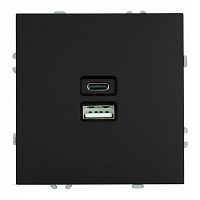 Розетка 2-местная USB + Type C (механизм), STEKKER, 250В, 20W, серия Эмили, RST10-5115-05, черный уголь, soft touch 49853